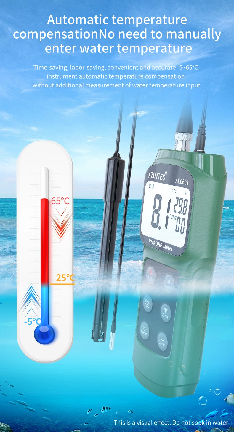 pH ORP & Temperature Meter Redox Millivolt Tester Monitor 0-14 pH AE6601
