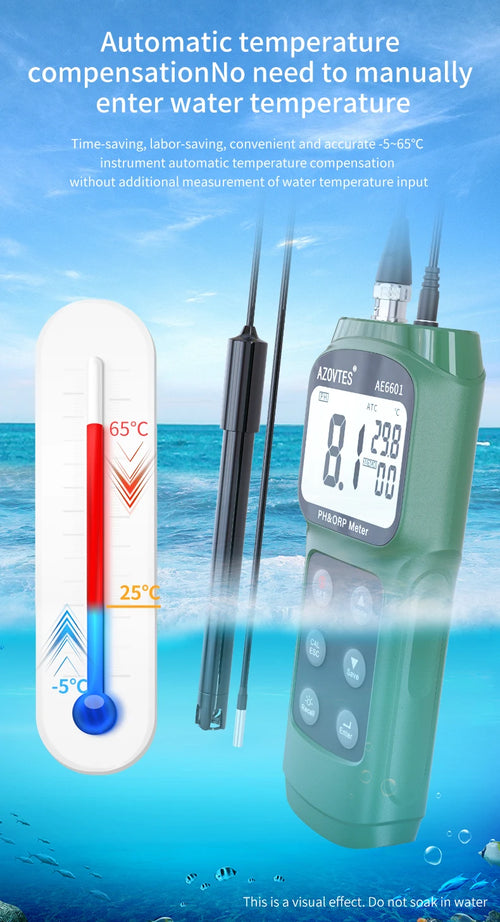 pH ORP & Temperature Meter Redox Millivolt Tester Monitor 0-14 pH AE6601