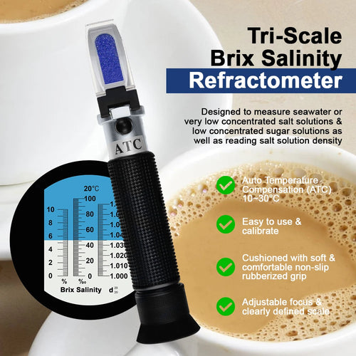 Refractometer Brix 0-10% 0-100% Salinity 1.000-1.070 SG Handheld ATC Tester