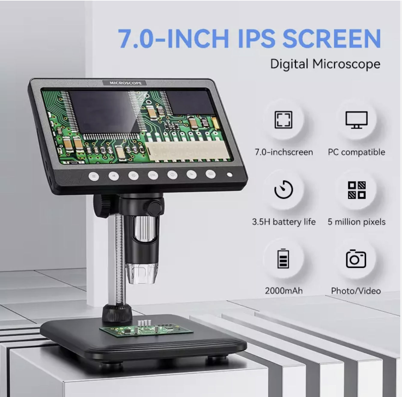 Microscope Digital 7 Inch LCD 50-1200X LCD Display Screen 5MP 1920x1080P