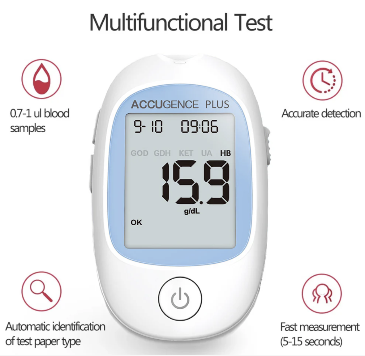 Ketone Meter Multi-Function Blood Meter Full Starter Kit 15 Test Strips 15 Lancets