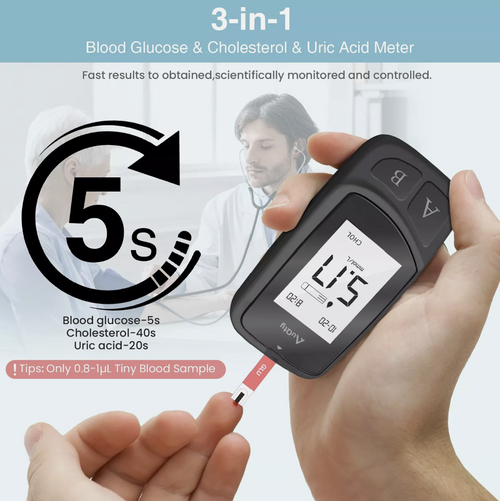 Cholesterol & Uric Acid Meter 2-in-1  with Test Strips & Lancets