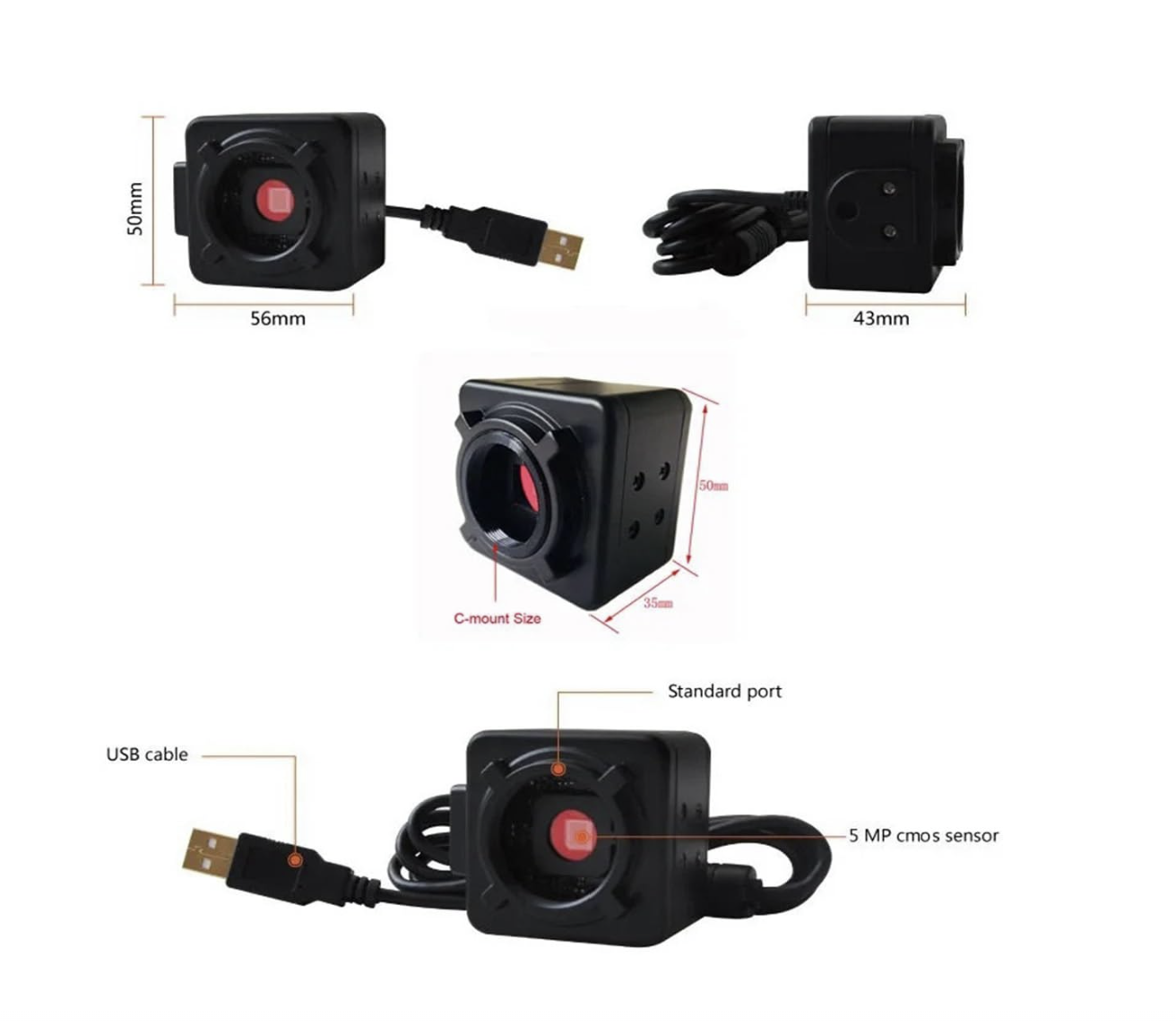 5MP USB Microscope Camera Digital Eyepiece for Mono, Bino & Trinocular