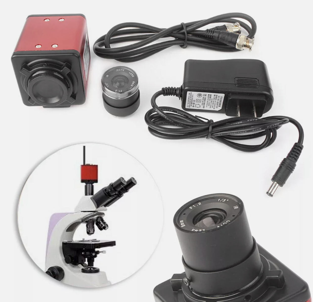 14MP HD C-Mount Microscope Camera w/ Zoom Lens AV TV BNC Output Industrial