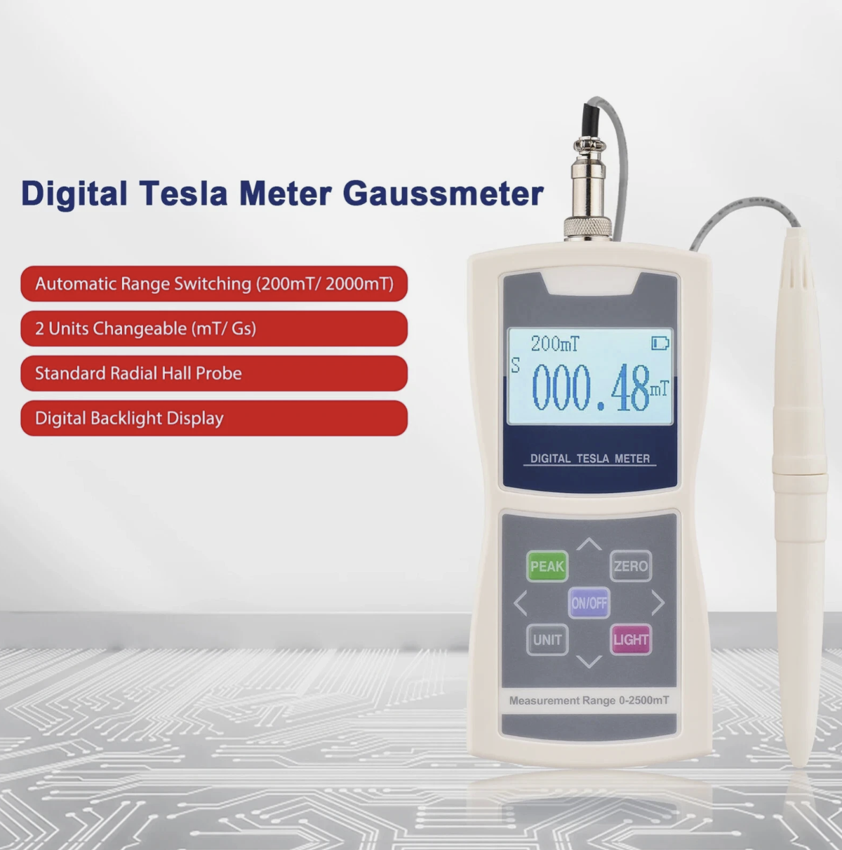 Digital Tesla Meter Gaussmeter High Accuracy 0-2000mT Magnetic Field Tester L5