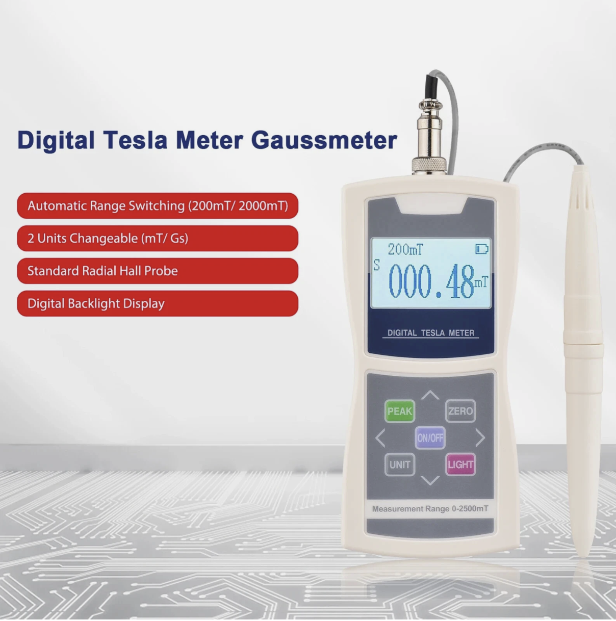 Digital Tesla Meter Gaussmeter High Accuracy 0-2000mT Magnetic Field Tester L1