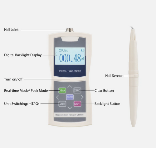 Digital Tesla Meter Gaussmeter High Accuracy 0-2000mT Magnetic Field Tester L1
