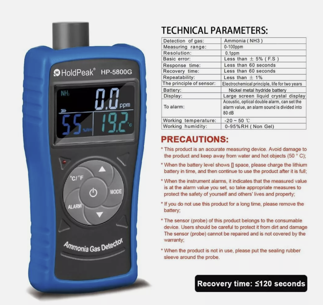 Ammonia Gas Detector NH3 Tester Monitor Professional Meter for Industrial Use