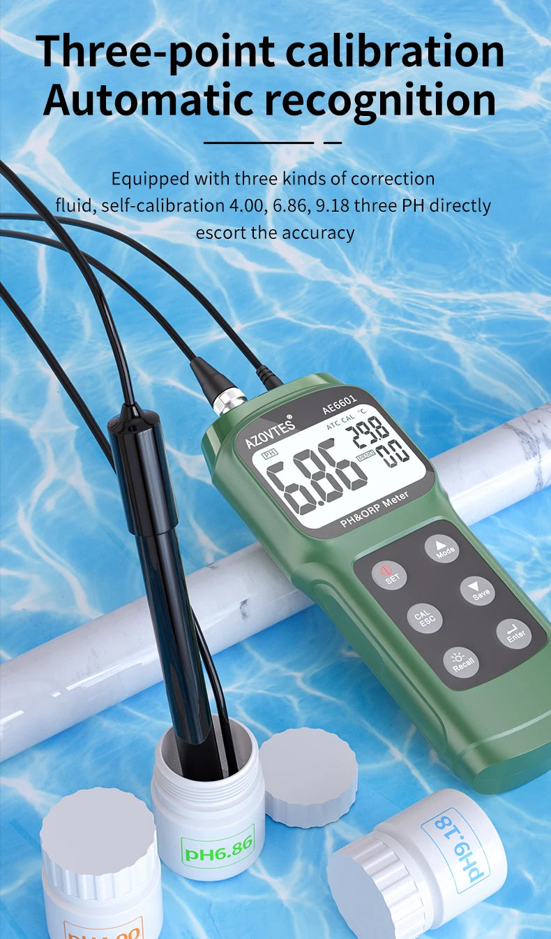 pH ORP & Temperature Meter Redox Millivolt Tester Monitor 0-14 pH AE6601