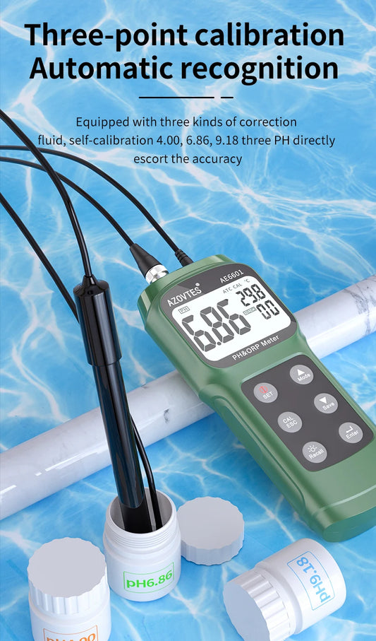 pH ORP & Temperature Meter Redox Millivolt Tester Monitor 0-14 pH AE6601