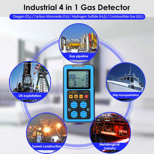 Hydrogen Sulfide Gas Meter O2 CO H20 LEL Alarm SMART SENSOR 4 IN 1