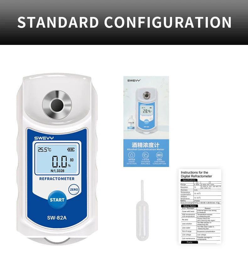 Refractometer Alcohol 0‑80% Digital High Accuracy Tester Meter SW82A