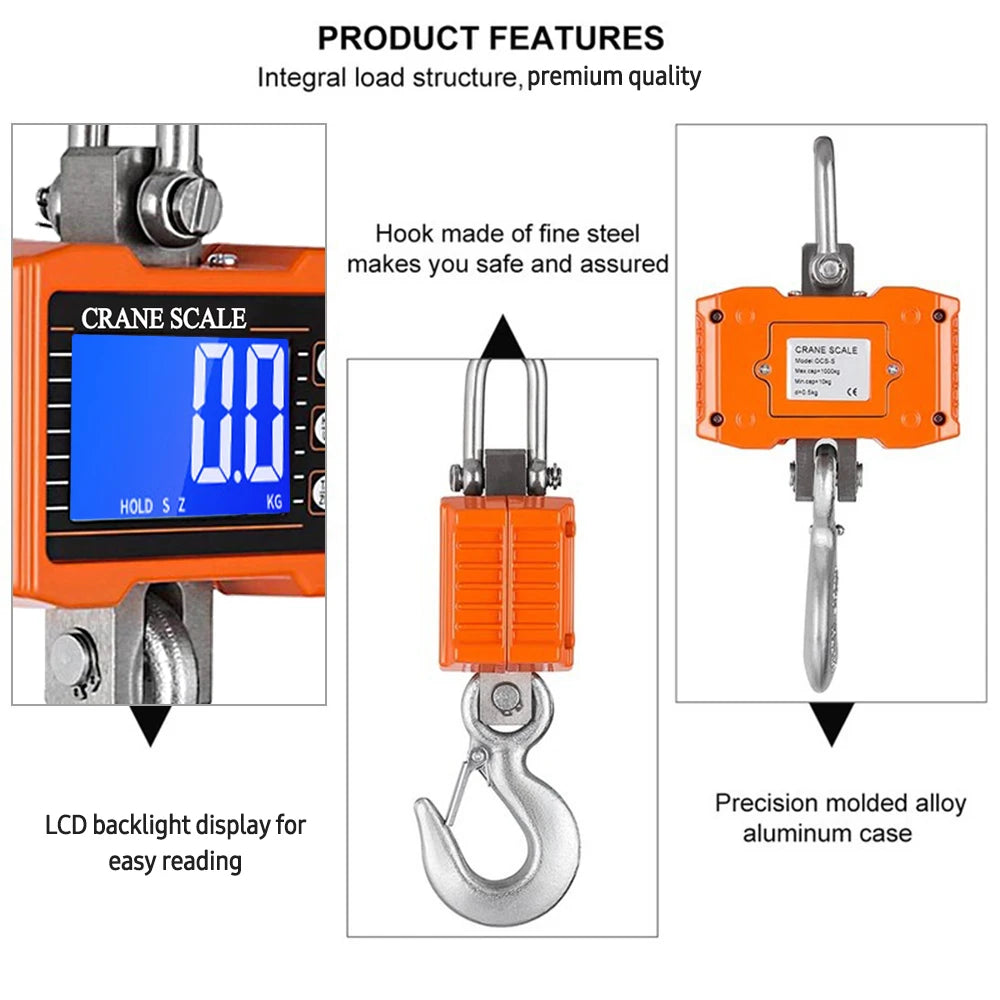 Scale Hanging LCD Digital 1500KG x 0.5KG High Precision Portable Crane scale