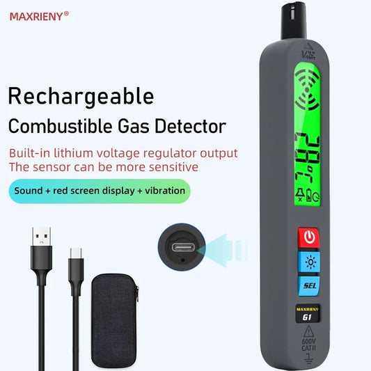 Gas Leak & Temperature Meter Combustible Flammable Gas Detector Air Tester LCD Display Maxrieny 61