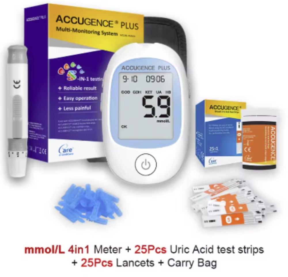 Uric Acid Meter Multi-Function Blood Meter 25 Test Strips 25 Lancets
