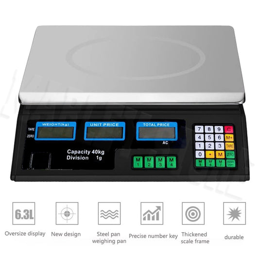 Scale Digital Electronic Balance Food Pricing Store Market Weighing AC Power 40kg x 1g