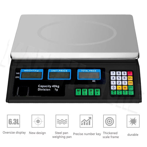 Scale Digital Electronic Balance Food Pricing Store Market Weighing AC Power 40kg x 1g