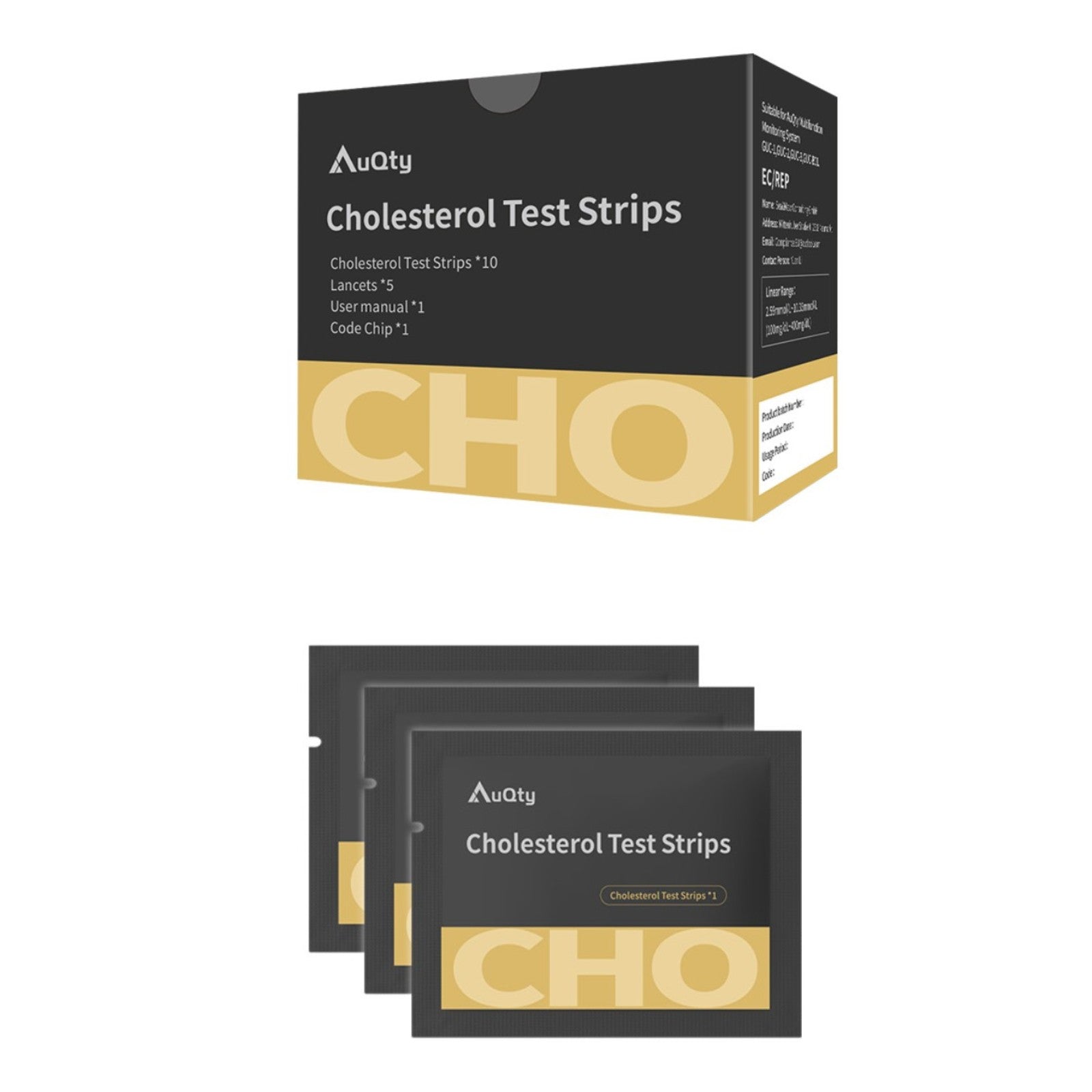 AuQty Cholesterol Test Strips - 10pcs with Lancets