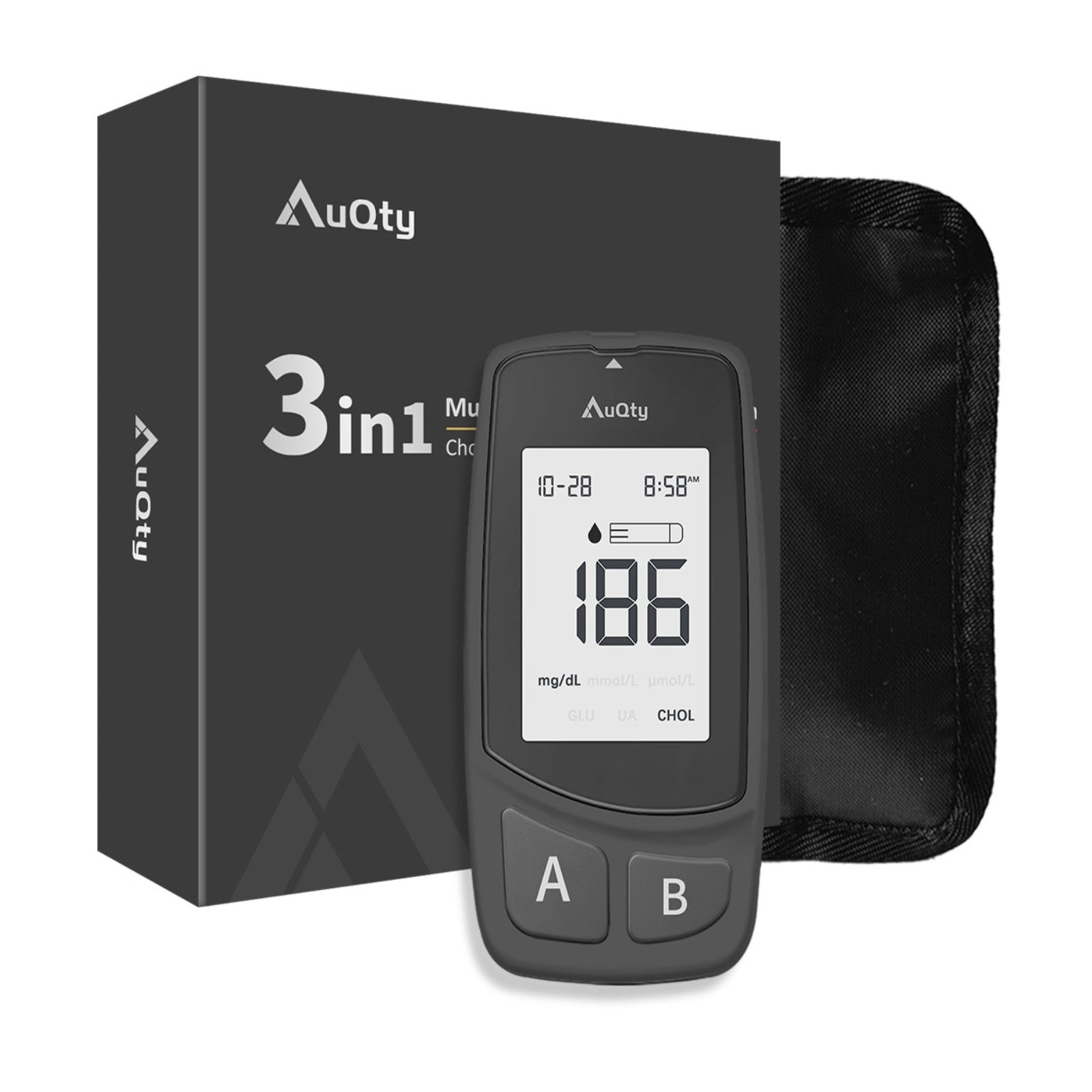 Blood Glucose, Cholesterol & Uric Acid Meter 3-in-1 with Test Strips & Lancets