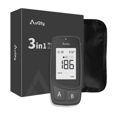 Blood Glucose, Cholesterol & Uric Acid Meter 3-in-1 with Test Strips & Lancets
