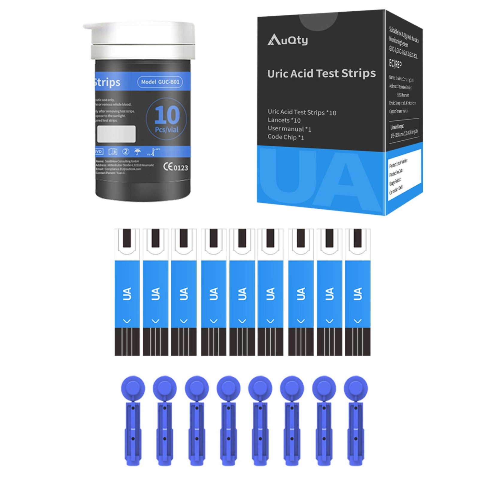 AuQty Uric Acid Test Strips - 10pcs with Lancets