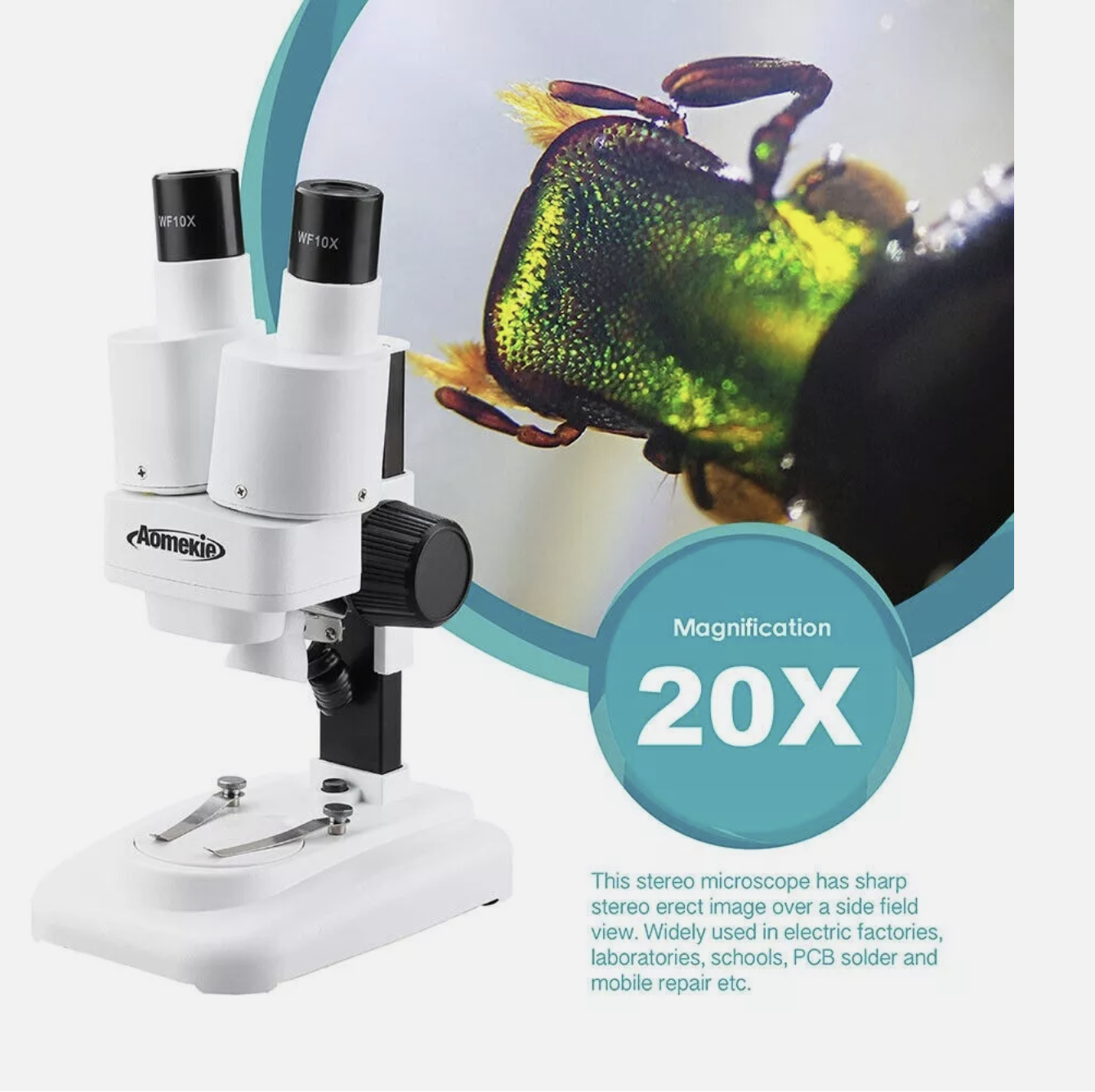Microscope Stereo 20x with Phone Holder For Factories Laboratories Schools
