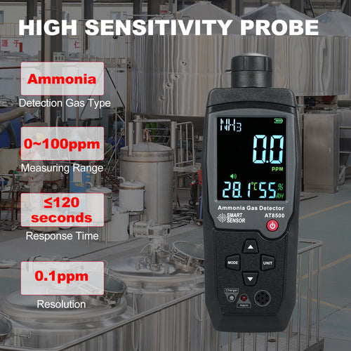 Ammonia Gas Detector Handheld Digital NH3 Gas Tester 0-100PPM Smart Sensor