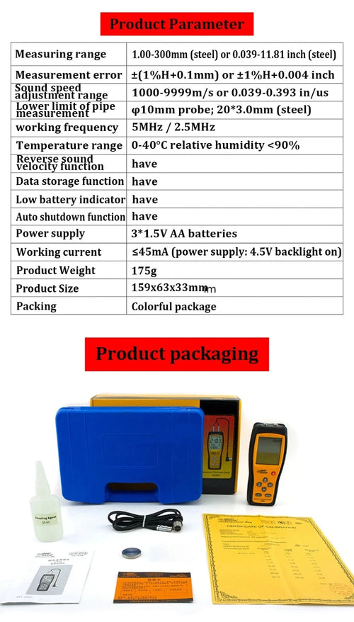 Ultrasonic Thickness Gauge Tester Sound Velocity Meter Metal Width Meter AS860