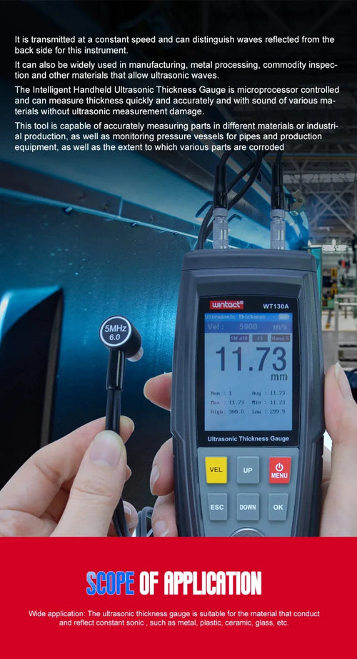 Ultrasonic Thickness Gauge Tester Coat Meter Width Car Paint WT130A