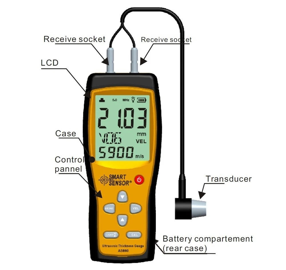 Ultrasonic Thickness Gauge Tester Sound Velocity Meter Metal Width Meter AS860