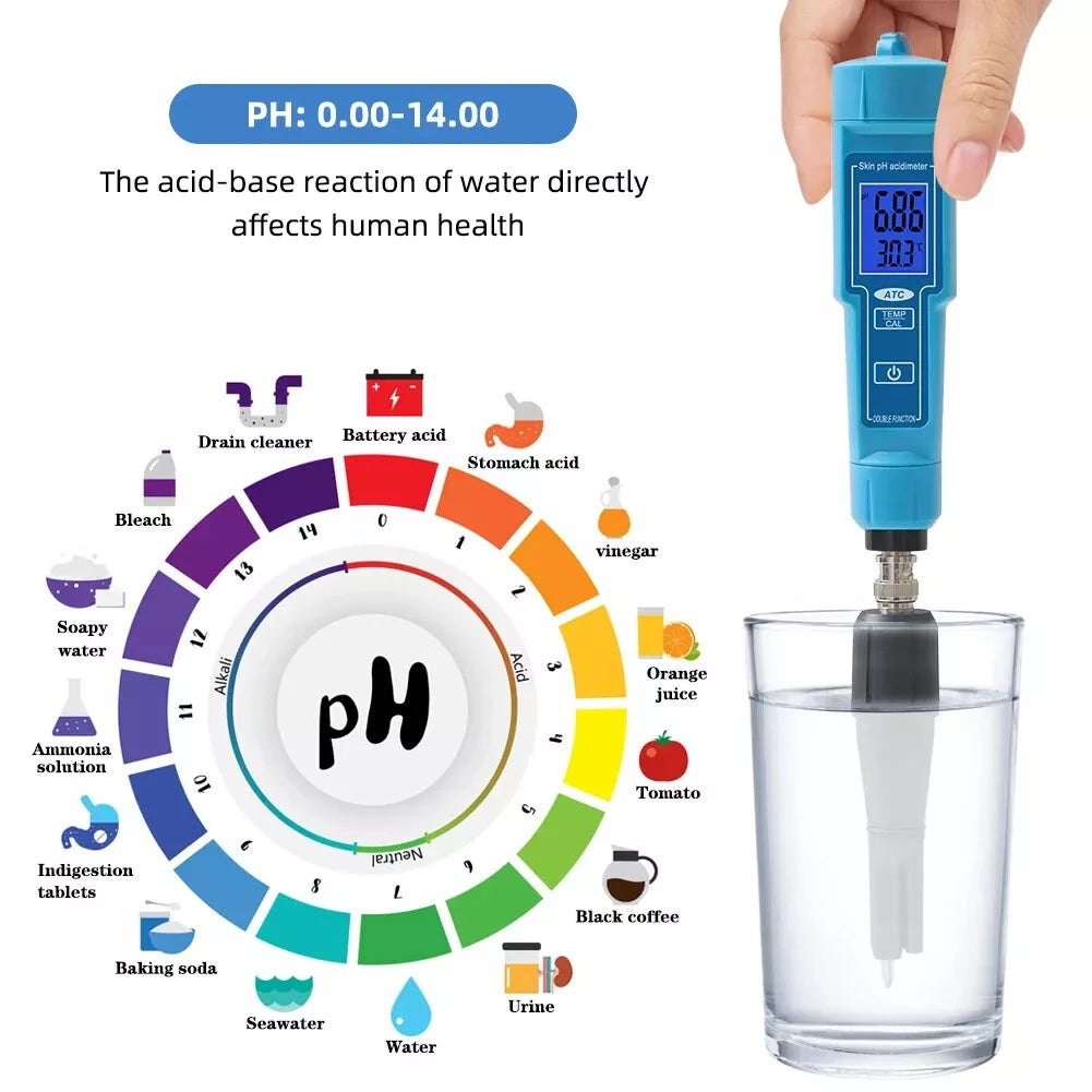 pH Meter Measures 0-14 Spear Tip Tests Tester Aquariums Hydroponics Pools Aquaponics Urine