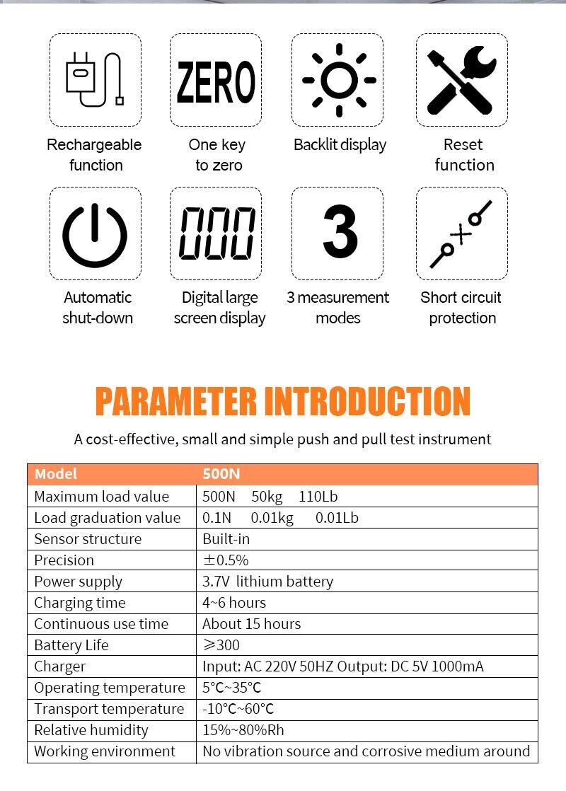Digital Force Gauge Dynamometer Push Pull Force Tester Meter 50N