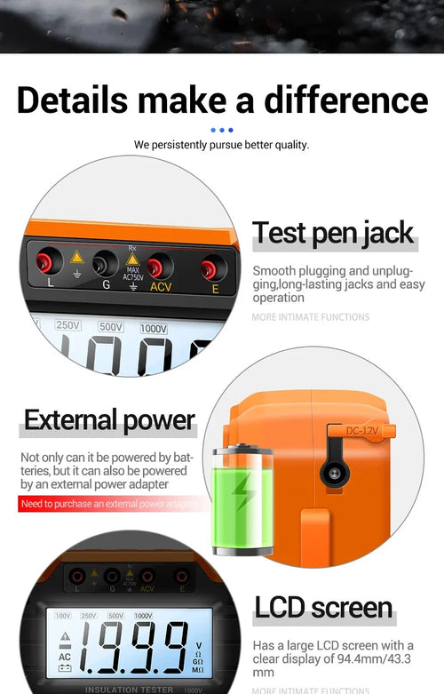 Insulation Resistance Meter Digital Megohmmeter Volt Tester Megger Voltmeter MH10