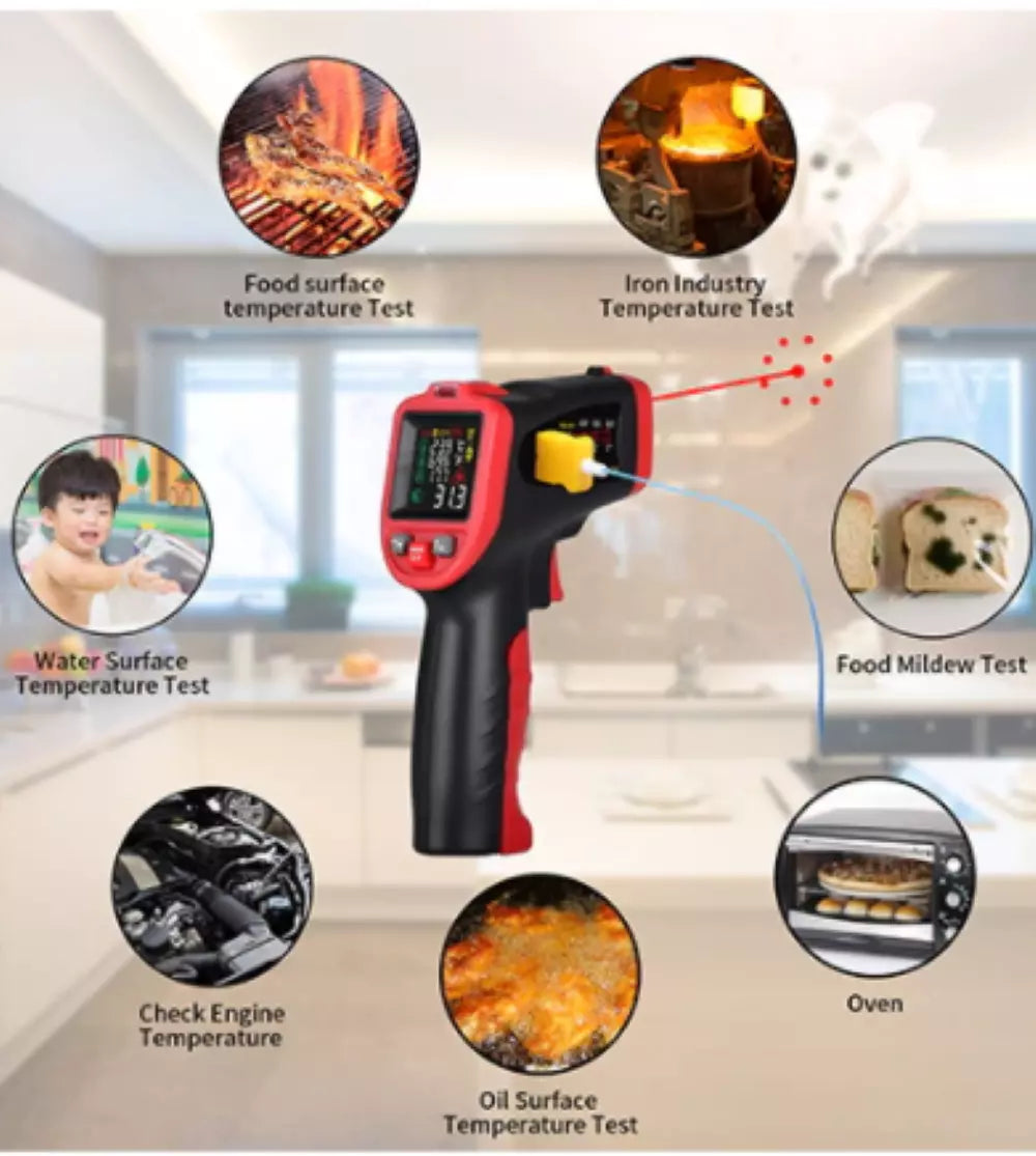 Non Contact Infrared IR Thermometer -50-650°C K Type Thermocouple UV Light For Mildew