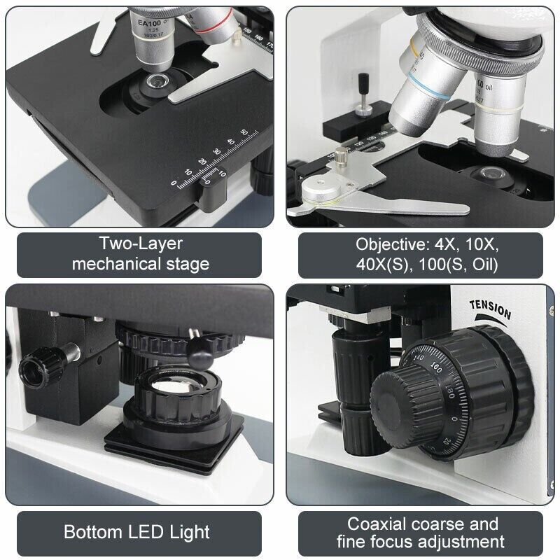Trinocular Compound Microscope 40X-1600X Professional Lab Biological Microscope