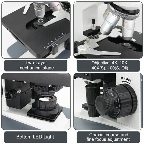 Trinocular Compound Microscope 40X-1600X Professional Lab Biological Microscope