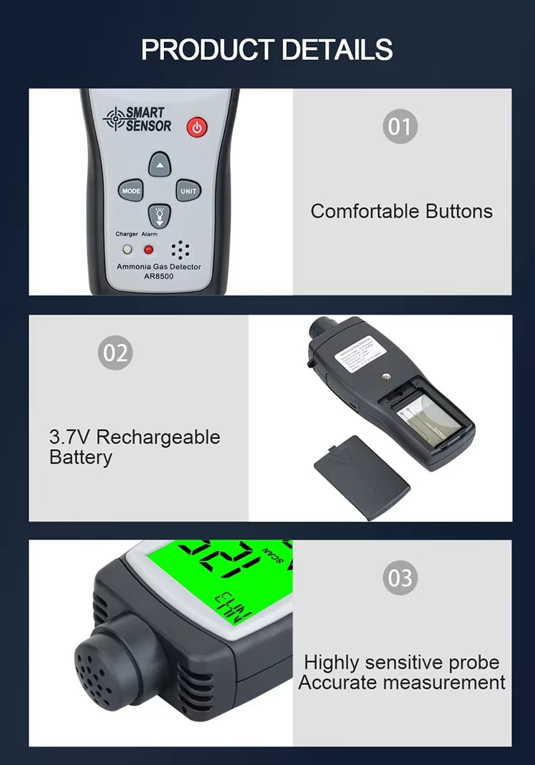 Ammonia Gas Meter Detector Detects Measures Reader Alarm Smart Meter AR8500
