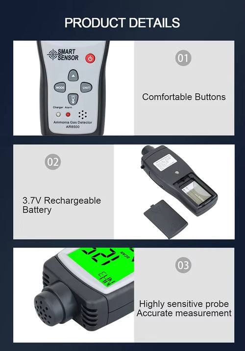 Ammonia Gas Meter Detector Detects Measures Reader Alarm Smart Meter AR8500