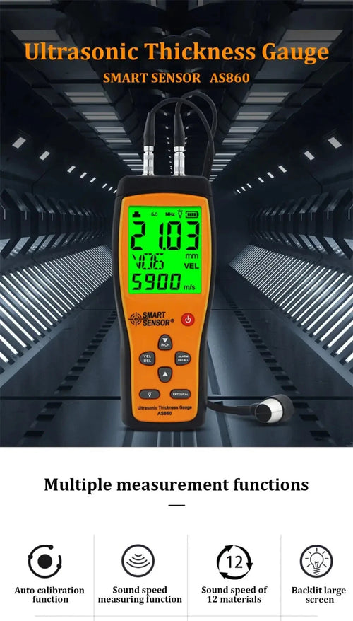 Ultrasonic Thickness Gauge Tester Sound Velocity Meter Metal Width Meter AS860