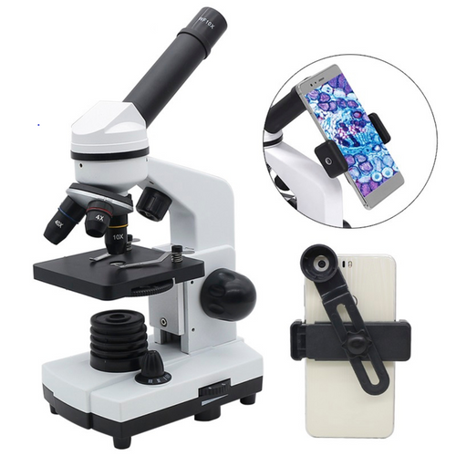 Monocular Microscope 40X-1600X with LED Built in Light and Smartphone Adapter