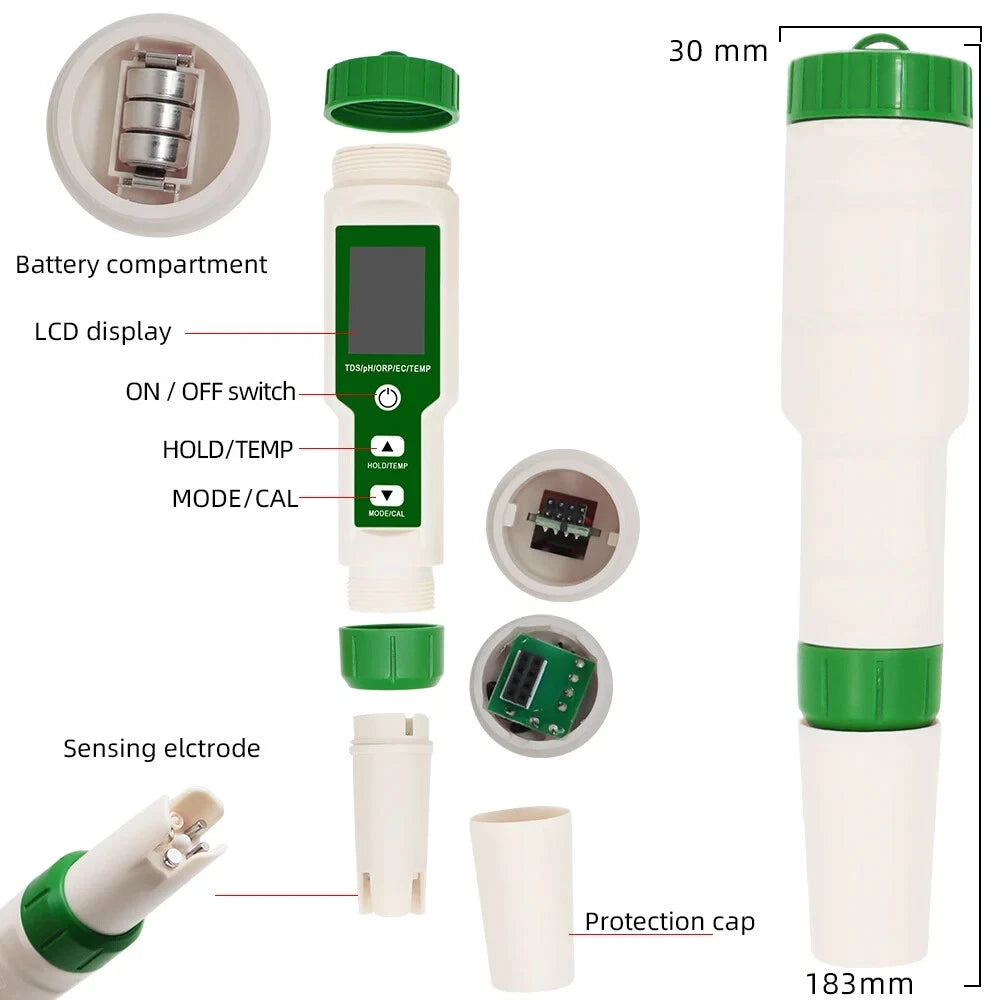 pH ORP Redox TDS EC Temperature  Meter Analyzer Water Tester (5 in 2) EZ-9910