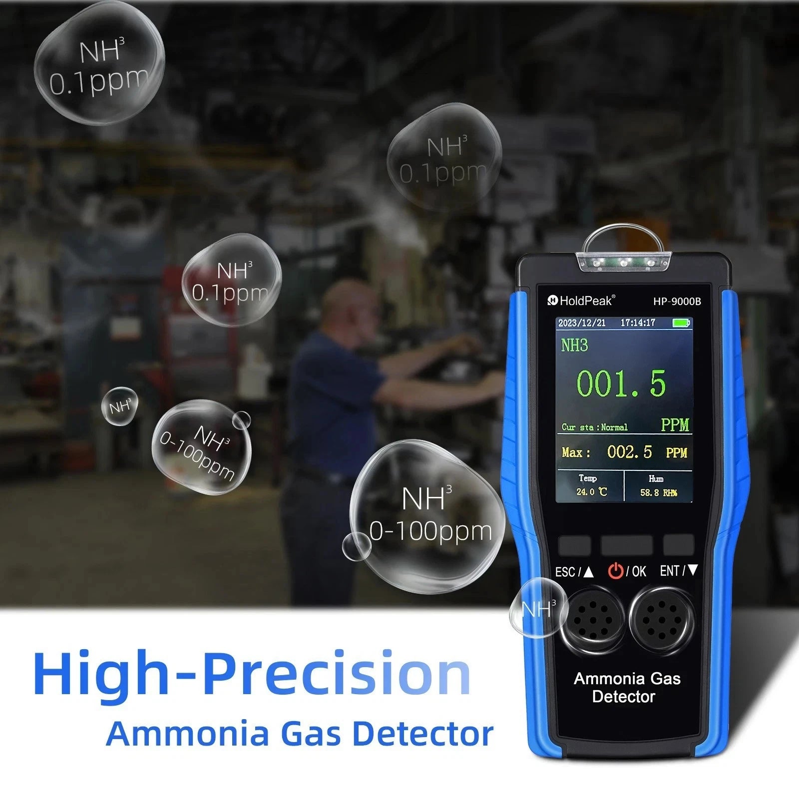 Ammonia Gas Detector NH3 0-100PPM Tester Monitor Professional Meter With Data Logging