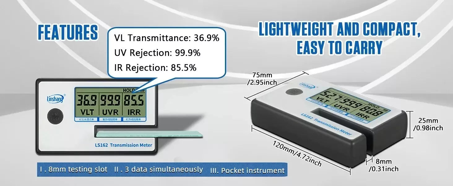 Window Film Tint Meter Glass IR UV VL Infrared Visible Light Tester LS162
