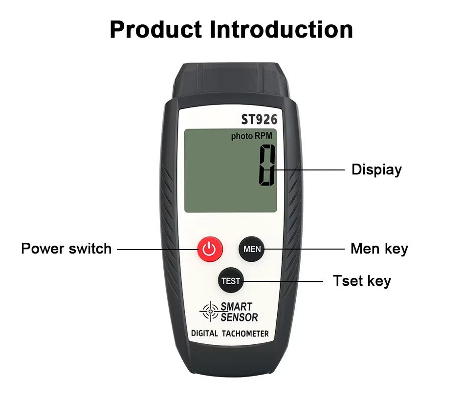 Tachometer Laser Photo Non Contact Digital RPM Tach Tester Meter LCD Speedometer ST926