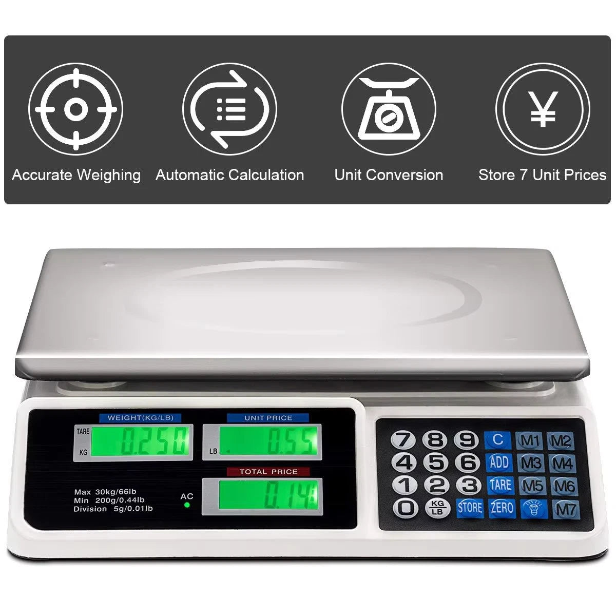 Scale Digital Electronic Balance Food Pricing Store Market Weighing AC Power 40kg x 2g