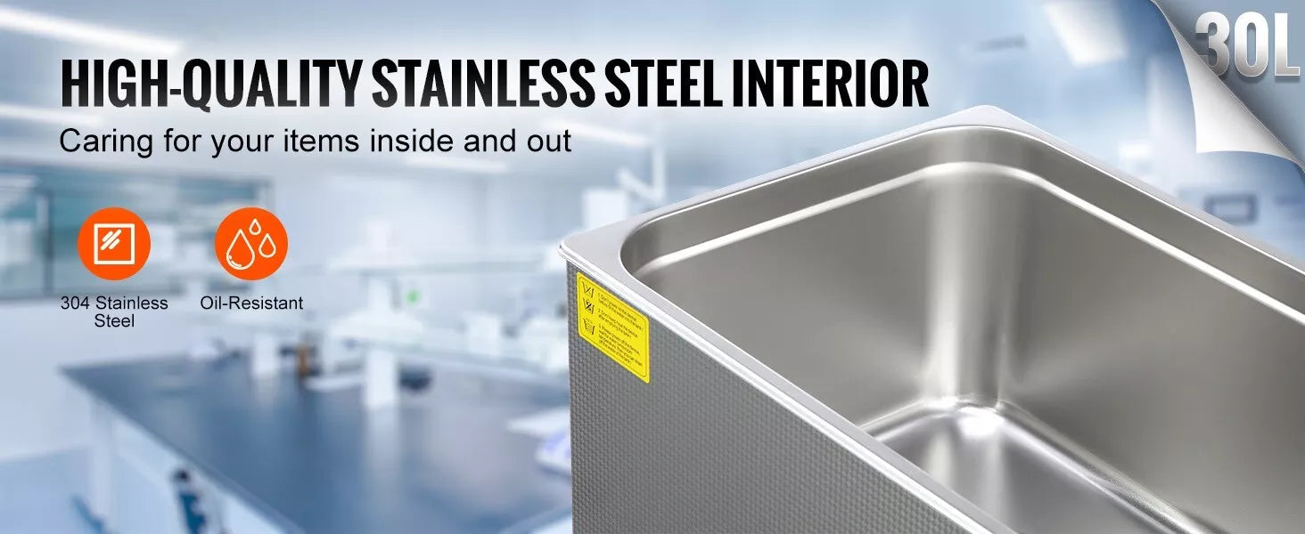 Ultrasonic Cleaning Bath 30L Digital Stainless Ultrasonic Cleaner Timer Heat