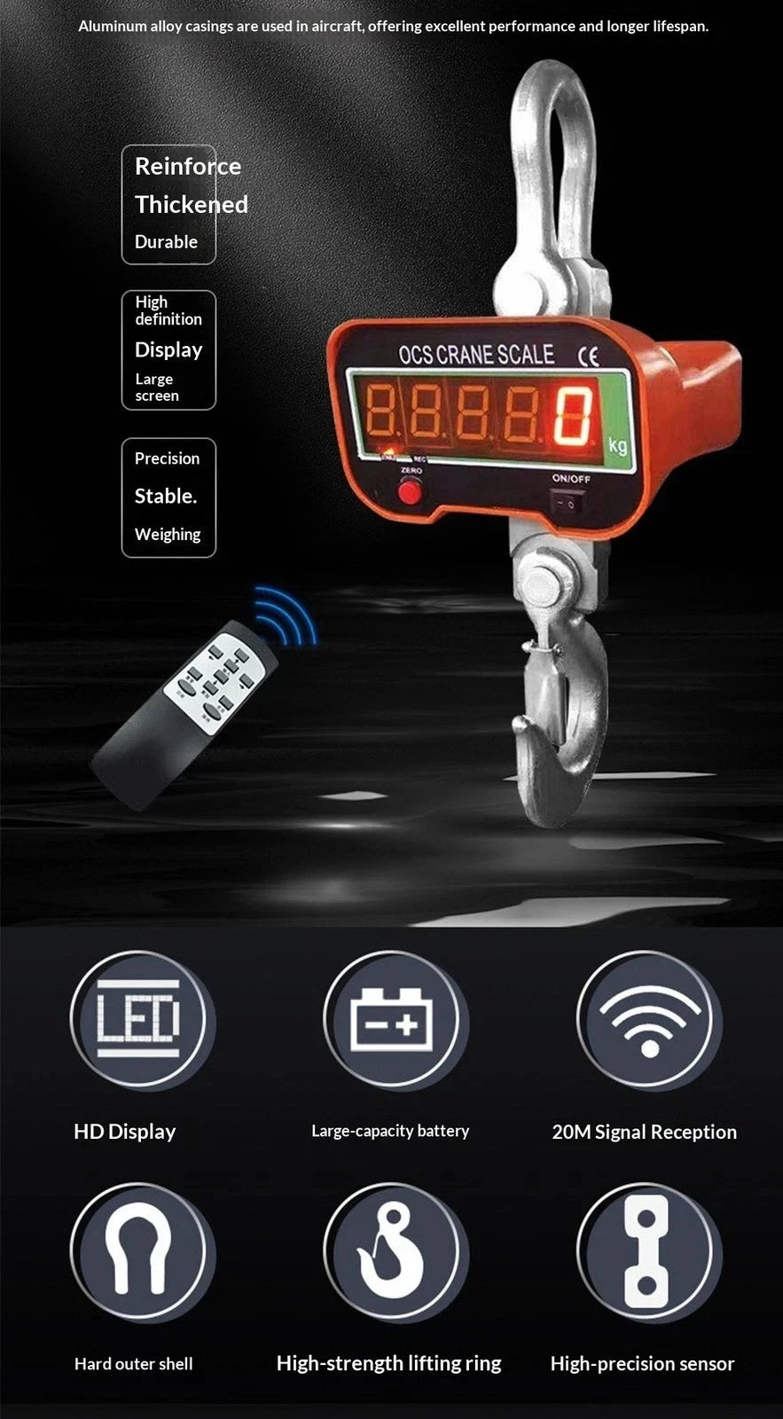 Scale Hanging LCD Digital 5000KG 5T High Precision Portable Crane scale
