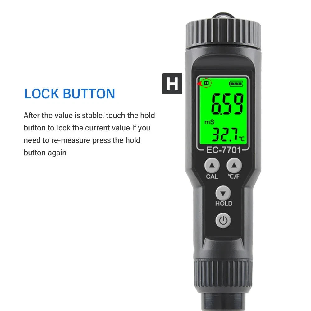 EC & Temp Meter Tester Reader for Soil Waterproof Electrical Conductivity ATC EC-7701
