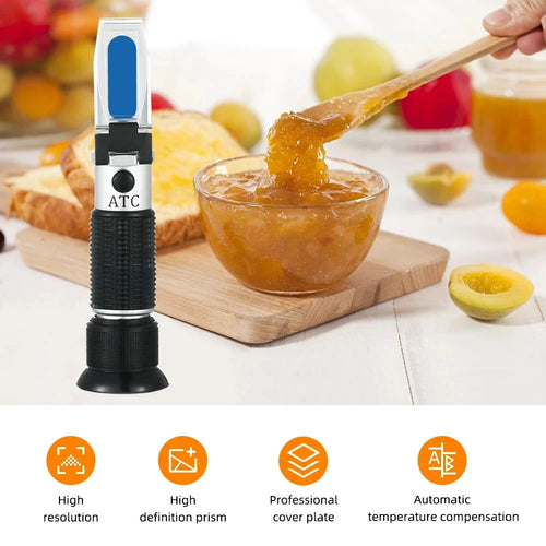 Refractometer Brix 28-62% Handheld ATC Tester for Sugar Fruit Wine Measurements