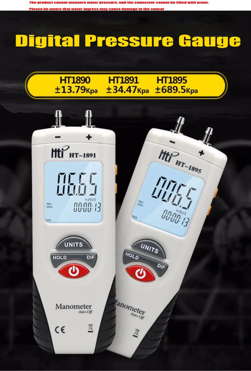 Manometer Digital Air Pressure Meter Differential Gas Tester Tool LCD Gauge 10 PSI & Under HT-1895